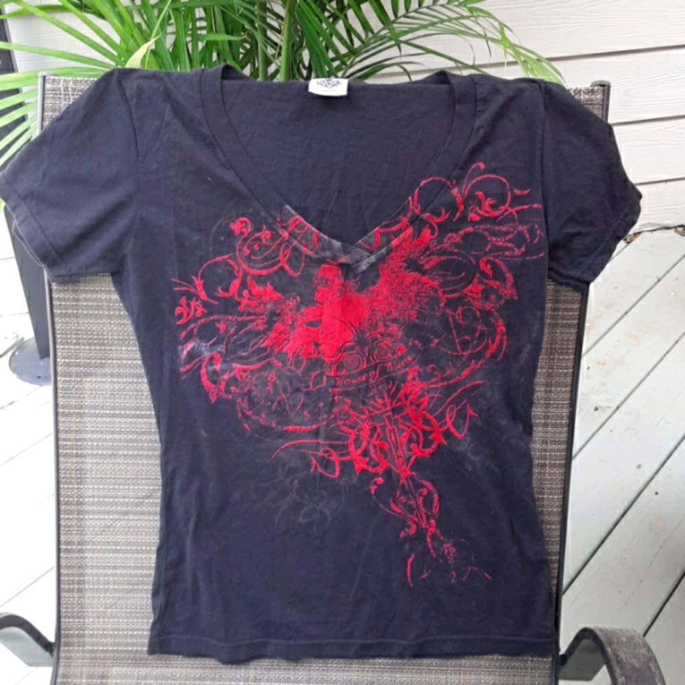 VINTAGE HOUSE OF BLUES V NECK WOMENS BLACK shirt NWOT